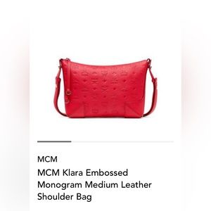 MCM Klara Embossed Monogram MD Leather SHLDR Bag. Lychee/Gold.
